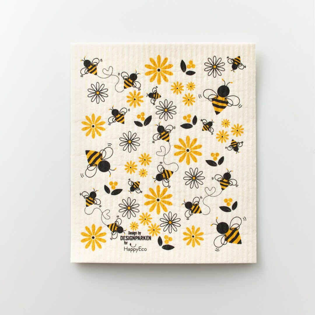 Aπορροφητική, επαναχρησιμοποιούμενη, οικολογική σπογγοπετσέτα (τύπου Wettex) με σχέδιο μέλισσες.